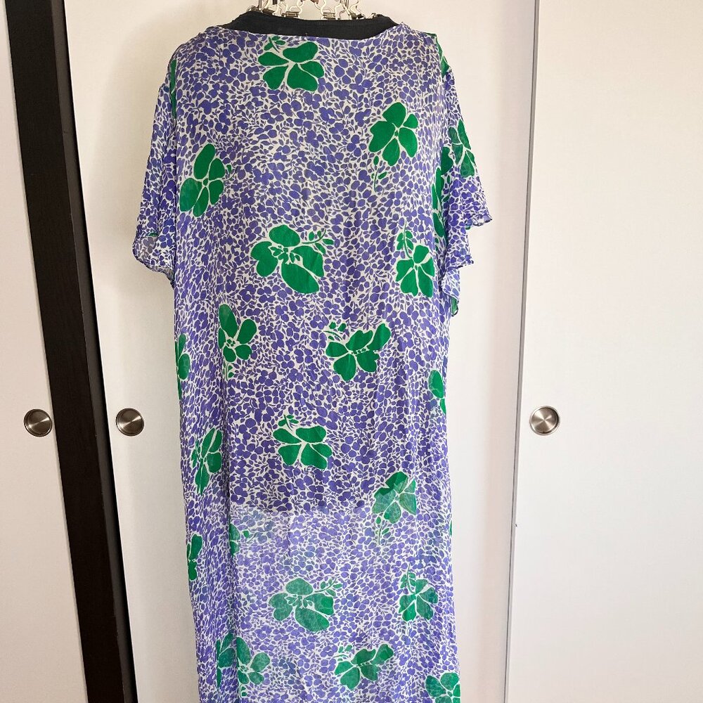 Vintage 1960s Chiffon Purple and Green Floral Dress